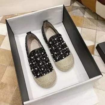 Женские мокасины женские роскошные повседневные вулканизированные кроссовки для женщин тенденции лета 2024 года удобная парусиновая модная обувь для отдыха на открытом воздухе 35 чёрный