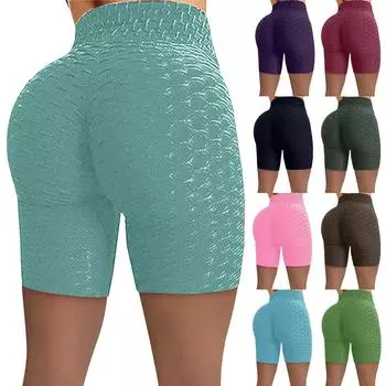 Женские морщинистые брюки с высокой талией, эластичные брюки для бега, фитнеса, йоги, байкерские шорты S тёмно-синий