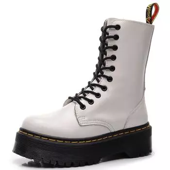 Женские мотоциклетные ботинки 1490 на толстой подошве с 10 отверстиями и боковой молнией — шнуровка, платформа, длинные ботинки в британском стиле. 35