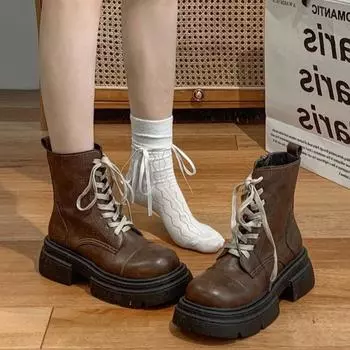 Женские мотоциклетные ботинки на платформе и каблуке, модные элегантные туфли с боковыми молниями, женские короткие ботинки Morder на квадратном каблуке 35