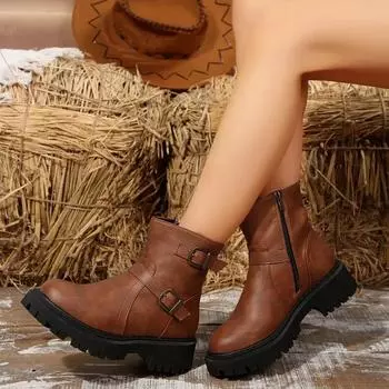 Женские мотоциклетные ботинки на толстой подошве с плоским дном 2024 года, новые популярные модные классические туфли на молнии в стиле ретро, новые прогулочные ботинки Zapatos 35 чёрный