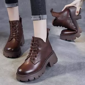 Женские мотоциклетные ботинки, туфли на платформе до щиколотки, зимние ботинки, новые дизайнерские рыцарские ботинки, повседневная женская обувь на шнуровке и молнии 35