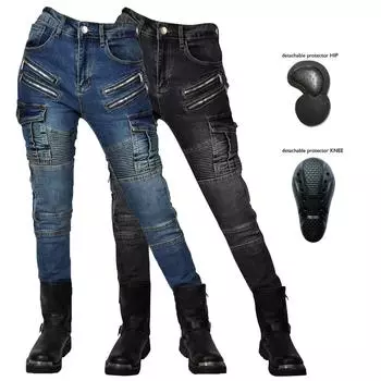 Женские мотоциклетные джинсы с регулируемыми наколенниками и полноразмерные мотоциклетные штаны L чёрный