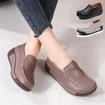 Женские мягкие дышащие туфли из воловьей кожи на плоской подошве, рабочая обувь для мам на платформе, рабочая обувь для медсестер 41