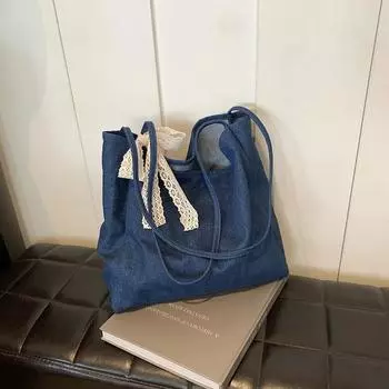 Женские мягкие джинсовые сумки через плечо, однотонные сумки на молнии, большой емкости, повседневные, с вышивкой, молодежные