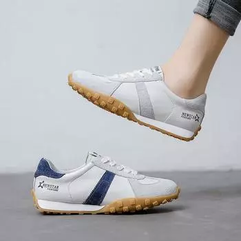 Женские мягкие кожаные кроссовки для ходьбы, удобные, дышащие, молодежные, повседневные, кроссовки на шнуровке, нескользящие, плоские, спортивные, для бега 35 бежевый