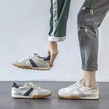 Женские мягкие кожаные туфли, удобные дышащие повседневные кроссовки 2024 года, корейские новые нескользящие плоские спортивные туфли со шнуровкой, кроссовки для бега 35 синий