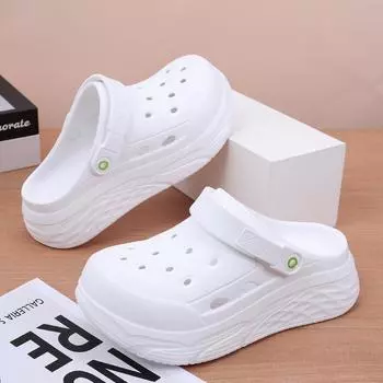 Женские мягкие летние тапочки из ЭВА с круглым носком на плоской подошве для дома, сандалии на платформе с сухой танкеткой для пляжа, толстая подошва, для использования в саду 38-39EU/CN39-40 белый