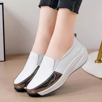 Женские мягкие лоферы без шнуровки, повседневные элегантные летние кроссовки, дышащая кожаная обувь на толстой подошве 35 чёрный