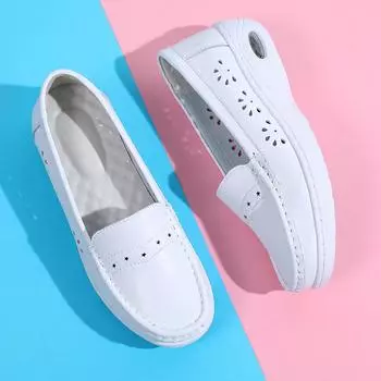 Женские мягкие лоферы без шнуровки, повседневные элегантные летние кроссовки из дышащей кожи, белые туфли на толстой подошве 35 белый