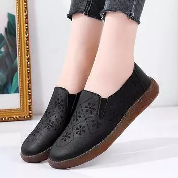 Женские мягкие мокасины без застежек, повседневные элегантные летние кроссовки с вышивкой, индивидуальные мокасины, обувь для мамы 35 чёрный