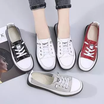 Женские мягкие мокасины, повседневные элегантные летние кроссовки, дышащие красные кожаные мокасины, обувь для школьников 35 чёрный