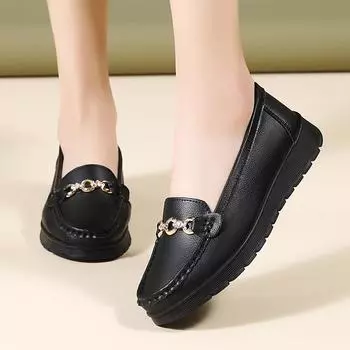 Женские мягкие мокасины, простые женские мокасины, повседневные туфли на толстой подошве, низкие кожаные туфли больших размеров EU: 35 чёрный