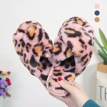 Женские мягкие плюшевые пушистые тапочки с леопардовым принтом и открытым носком, теплая обувь для спальни 38 розовый