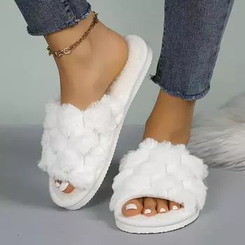 Женские мягкие тапочки с открытым носком, легкая домашняя обувь на мягкой подошве 36-37 белый