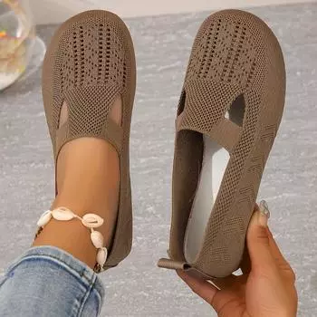 Женские мягкие трикотажные туфли на плоской подошве. Стильный дизайн с круглым носком. Удобная прогулочная обувь без шнуровки. Дышащая и легкая. 36 чёрный