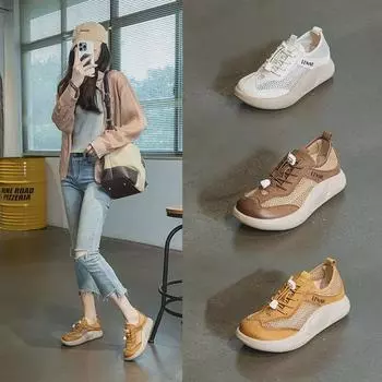 Женские мягкие туфли-лодочки из воловьей кожи с толстой подошвой, весна/лето 2025 г. 38 грязно-белый