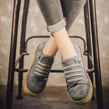 Женские мягкие туфли на плоской подошве, женские замшевые кожаные ботинки на шнуровке 35 серый