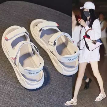 Женские мягкие удобные сандалии 2024 года, лето, новый стиль, повседневные дышащие туфли на плоской подошве, универсальные спортивные пляжные туфли 35 красный