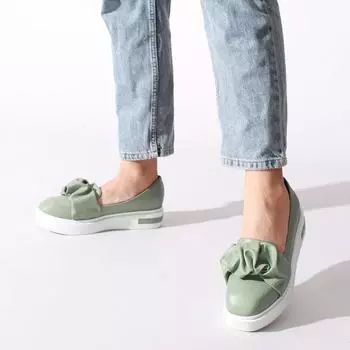 Женские мятно-зеленые кожаные повседневные туфли