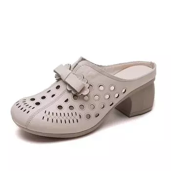 Женские мюли из натуральной кожи, дышащие, на толстом каблуке, элегантные, повседневные, летние сабо 35 белый