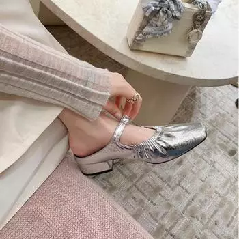 Женские мюли из натуральной кожи, полутапочки, квадратный носок, мокасины, закрытые тапочки, верхняя одежда со стразами и пуговицами 34 белый