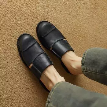 Женские мюли из натуральной кожи с круглым носком и толстым средним каблуком, новые летние, мягкие, удобные, повседневные, женские, сандалии 34 чёрный