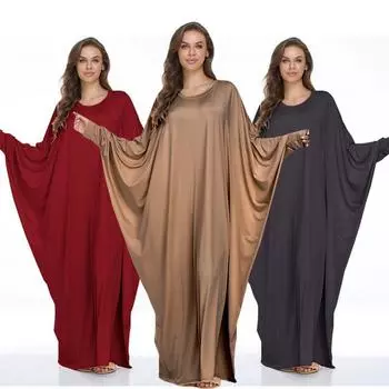 Женские мусульманские платья, однотонные, с круглым вырезом, мечеть, рукава «летучая мышь», халаты, кардиган, Рамадан free size