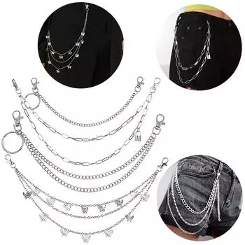 Женские мужские брюки, цепочка, панк-металлический кошелек, ремень, цепи, многослойные индивидуальные модные аксессуары