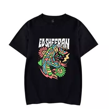 Женские Мужские футболки Эд Ширан с принтом Круглый вырез Оверсайз Короткий рукав Мода Мужская одежда Уличная одежда XS чёрный