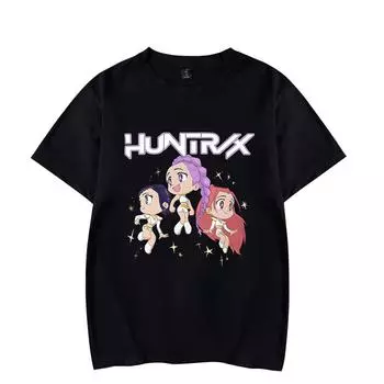 Женские Мужские Футболки K-Pop Охотники на Демонов Мультяшный Принт Футболка Летняя Повседневная Женская Мужская Одежда Модные Футболки XS чёрный