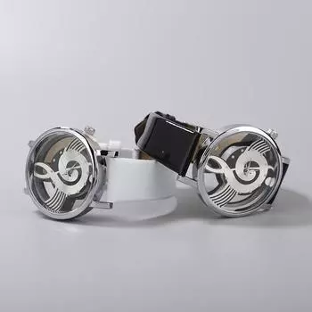 Женские мужские кварцевые наручные часы с полым ремешком из искусственной кожи с нотами музыкальных нот чёрный