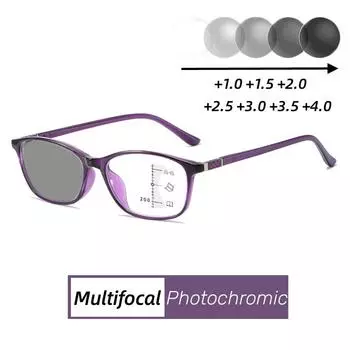 Женские Мужские Ретро Фотохромные Мультифокальные Очки Изменение Цвета Очки Для Чтения Вблизи И Дальнего Вида Унисекс Очки Для Пресбиопии Солнцезащитные Очки 2.0