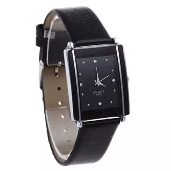 Женские мужские спортивные кварцевые наручные часы с прямоугольным циферблатом и ремешком из искусственной кожи со стразами чёрный