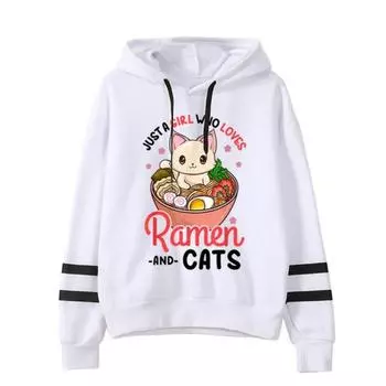 Женские/мужские толстовки с капюшоном Just A Girl Who Loves Ramen And Cats Print Hoodies Толстовка Зимняя повседневная уличная одежда Топы больших размеров S