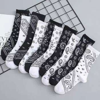 Женские Мужские Уличные Спортивные Женские Чулочно-носочные изделия Носки с узором Пейсли Носки в Корейском стиле Носки средней длины white-D