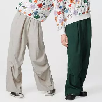 Женские мужские унисекс свободные брюки с высокой эластичной талией вельветовые оборки длинные брюки S чёрный