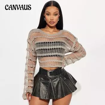 Женские накидки на осень вязаный свитер свободный ажурный круглый вырез длинный рукав сексуальные вязаные пляжные накидки One size серый