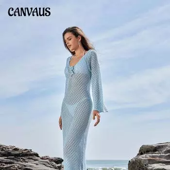 Женские накидки на пляжное платье, однотонный трикотажный плавающий цветочный пляжный купальник-бикини, накидка на солнце S светло-синий