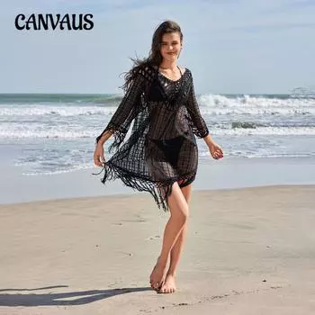 Женские накидки на пляжное платье с кисточками и лоскутным принтом, пляжный купальник-бикини, накидка на солнцезащитные очки one size чёрный