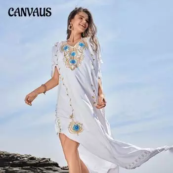 Женские накидки на пляжное платье с цветочным принтом, пуловер, купальник-бикини, накидка, кафтан, солнцезащитная одежда one size белый