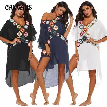 Женские накидки размера плюс, пикантные с глубоким V-образным вырезом на крючках, лоскутное пляжное бикини, накидки с нерегулярным разрезом, платья One Size белый