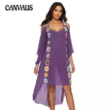 Женские накидки, связанные вручную крючком, в стиле пэчворк, без бретелек, нестандартные пляжные платья