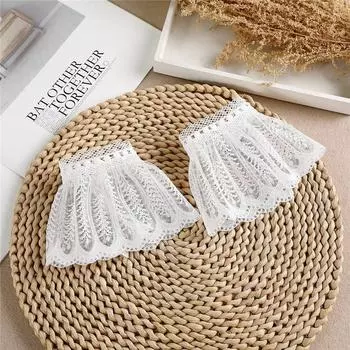 Женские накладные манжеты со съемными рукавами, женские кружевные тонкие плиссированные расклешенные рукава, накладные манжеты с оборками, браслет, декоративный аксессуар