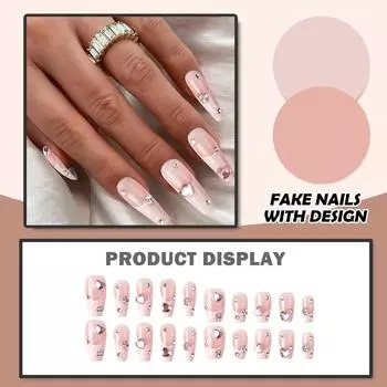 Женские накладные ногти среднего размера с рисунком телесного цвета на акриловых ногтях глянцевые накладные ногти с полным покрытием L