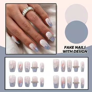 Женские накладные ногти среднего размера с рисунком телесного цвета на акриловых ногтях глянцевые накладные ногти с полным покрытием L бежевый