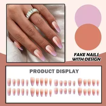 Женские накладные ногти среднего размера с рисунком телесного цвета на акриловых ногтях глянцевые накладные ногти с полным покрытием L бежевый