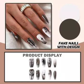 Женские накладные ногти среднего размера с рисунком телесного цвета на акриловых ногтях глянцевые накладные ногти с полным покрытием L