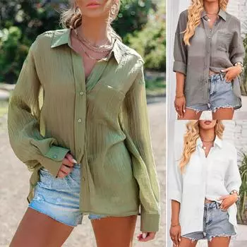 Женские наряды, летние повседневные пляжные накидки, женские свободные однобортные однобортные топы с длинными рукавами L белый