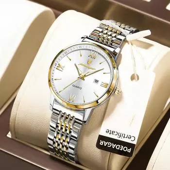 Женские наручные часы, роскошные водонепроницаемые светящиеся золотые часы с датой для женщин, кварцевые женские часы из нержавеющей стали серебряный